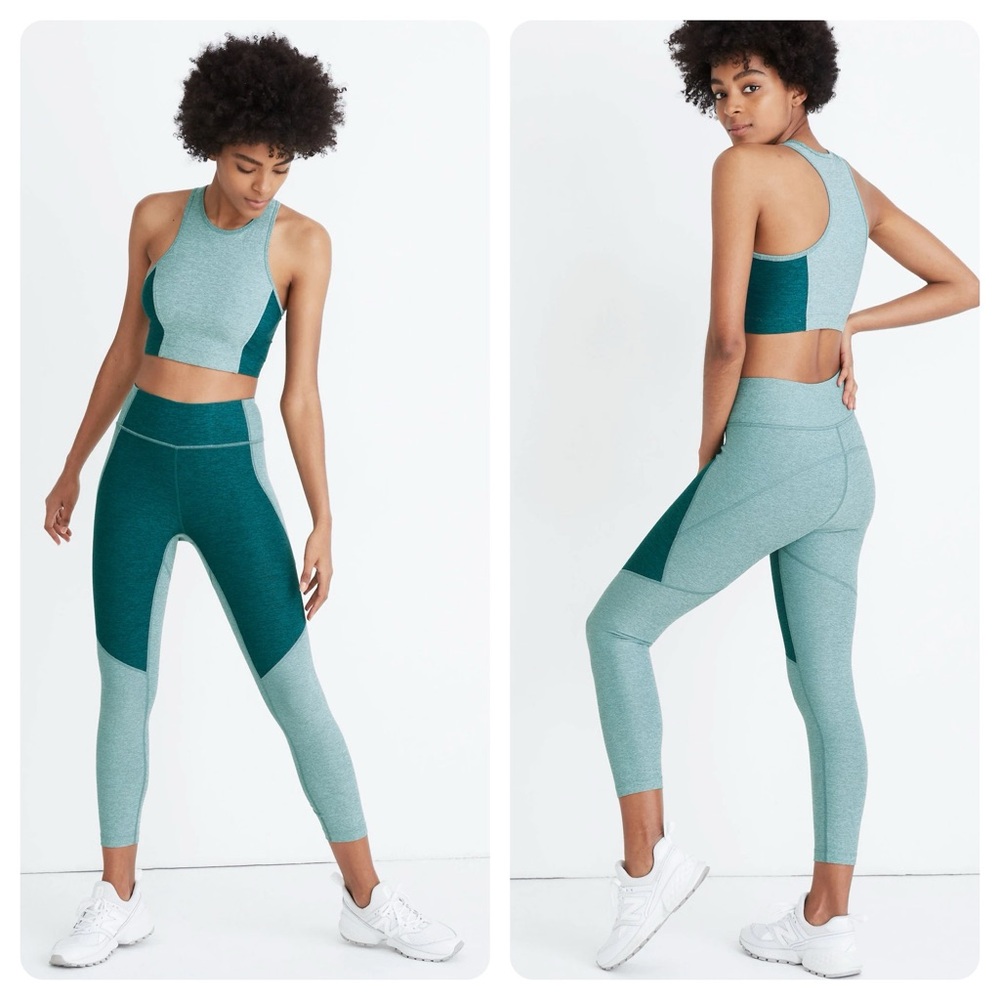 SET Outdoor Voices Kit - 3/4 Warmup Leggings & Top - Emerald/Slate - Blue Green